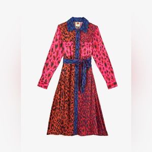 NWT FARM RIO Mixed Leopard Pop Lenzing Ecovero Viscose Midi Dress, XS